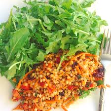 Copycat Trader Joe S Couscous Arugula Salad With Pimento Dressing Vegan Vegetable Recipes Chicken Arugula Salad Recipe Arugula Salad Recipes