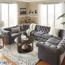 Tufted Scroll Arm Chesterfield 9 Seat U Shaped Sectional Living Room Pieces U Shaped Sofa U Shaped Sectional