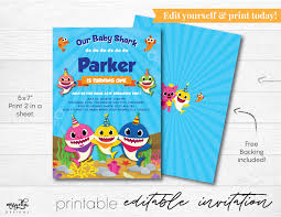 Free Printable 1st Birthday Baby Shark Cake Baby Shark Invitation Editable Pdf Digital Invitation Baby Shark Party Baby Shark Printable Shark Theme Birthday Shark Birthday Party Invitation Baby Shark