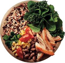 Minimally processed) chicken breast with vegetables served on top of brown & red rice, red quinoa and black barley with a guajillo chili sauce topped with roasted pepitas. Adobo Chicken Bowl Healthy Choice