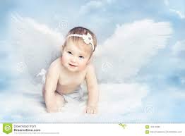 Angel Baby With Wings Crawling On Sky Kid Girl Cupid Newborn Stock Photo Image Of Concept Baby 113145394