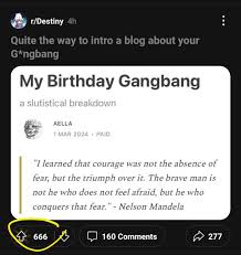 Quite the way to intro a blog about your G*ngbang : rDestiny