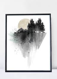 Black And White Nature Art Prints Mountain Art Print Poster Wall Art Forest Art Watercolor Print Landscape Art Black And White Home Wall Decor Apartment Wall Art In 2020 Mountain Art Print Apartment Wall Art Watercolor Wall Art