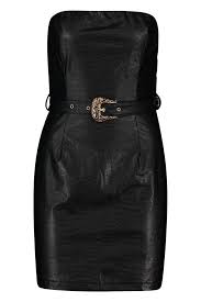 Boohoo Black Croc Leather Look Belted Mini Dress Belted Mini Dresses Croc Leather Mini Dress