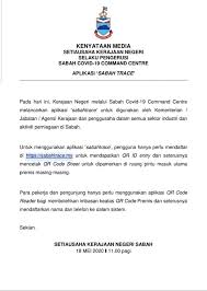 Pusat pentadbiran negeri sabah, jalan ums, teluk likas, 88400 kota kinabalu, sabah. Aplikasi Sabah Trace Dilancarkan