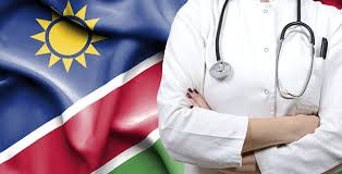 Ein großes blaues dreieck mit einer gelben sonne füllt die linke obere seite; Coronavirus Sturzt Namibia In Die Rezession Exportmanager