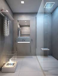 Modele Cabine De Douche Aux Murs Avec Peinture A Effet Beton Et Douche Effet Pluie Exemple De Salle De Bain Grise En 2019 Salle De Bains Moderne Petites Salles De Bains
