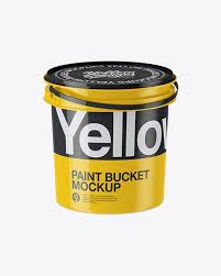 Glossy Plastic Paint Bucket Mockup Half Side View High Angle Shot In Bucket Pail Mockups On Yellow Images Object Mockups Mockup Mockup Free Psd High Angle Shot
