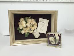 Dried Wedding Bouquet With Invitation In A Custom Shadow Box Mini Display Case With Dried Roses From The Same Custom Shadow Box Wedding Bouquets Display Case