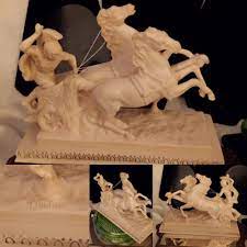 Images of this size (65 cm!) made of polished composite marble statue is signed and the base (anthracite marble) features a sticker stating: Etsy Shop A Santini Sculpture Roman Soldier Riding Chariot 2 Horses Italy Gladiators Harness Threads Htt Classic Sculpture Italian Sculpture Horse Sculpture