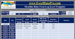 download monthly baby food log excel template