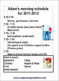 sample of 12 year old morning schedule chore chart kids