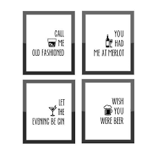 Funny Home Decor Call Me Old Fashioned Set Of 4 Prints Cocktail Theme Gallery Wall Alcohol Quotes Home Kitchen Bar Home Decor Alcohol Quotes Home Bar Decor Cocktail Quotes