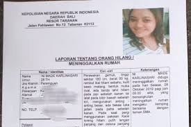 Membuat laporan resmi ke kantor polisi merupakan langkah yang sangat penting saat kita mendapatkan musibah kehilangan, baik itu kehilangan barang berharga seperti mobil, motor ataupun surat (kartu) seperti dokumen perjanjian sampai kepada kartu atm ataupun kartu ktp. Sudah Seminggu Wanita Bali Ini Hilang Suami Duga Di Cianjur