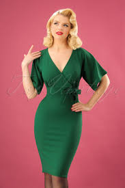50s Lauren Kimono Pencil Dress In Emerald Green Dresses Wrap Around Dress Lovely Clothes