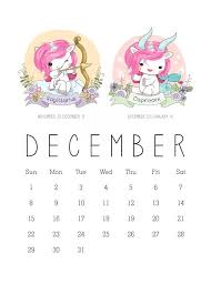 Free Printable 2019 Zodiac Sign Kawaii Unicorn Calendar The Cottage Market Kawaii Unicorn Zodiac Calendar Zodiac Signs