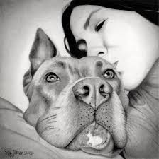 Drawing Of Woman With Her Beloved Pet Pitbull Art Dog Face Drawing Pitbull Tattoo