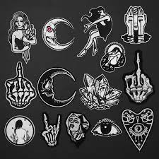 Gambar 3d hitam putih markas3d. Punk Skull Finger Black White Patches Iron On Black White Girl Heart Shape Appliques 3d Diy Space Eyes Moon Badges For Clothes Patches Aliexpress