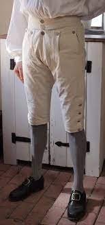 Men's late colonial sewing pattern for fall front breeches, with front pockets, optional waistband watch pocket and tabs for knee buckles. Fall Front Knee Breeches Breeches Trousers Fall Front