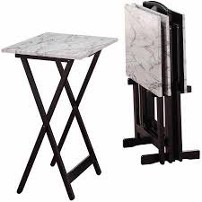 Linon 5 Piece Wood And Faux Marble Folding Tv Snack Tray Table Set Multiple Colors Walmart Com Tv Tray Table Folding Tv Trays Snack Tray Tables