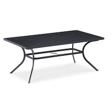 Garden Treasures Kingsmead Rectangle Outdoor Dining Table 40 In W X 70 In L With Umbrella Hole Lowes Com Wicker Dining Tables Steel Dining Table Outdoor Dining Table