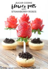 Sugar Cookie Flower Pots With Strawberry Roses Somewhat Simple Mothers Day Desserts Flower Desserts Strawberry Roses