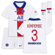 Bonjour @kimpembe_3 on espère que tu vas assister à une belle rencontre ! Paris Saint Germain Away Stadium Kit 2020 21 Little Kids With Kimpembe 3 Printing