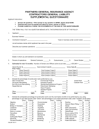 1 insurance services general liability insurance application note: Contractors General Liability Supplemental Questionnaire