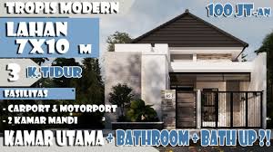 Rumah ini memiliki tiga ruang tidur dengan satu ruang tidur orang tua di lantai 1 yang cukup dekat dengan. Desain Rumah 7x10 M 3 Kamar Tidur Fasilitas Bathup Dilengkapi Carport Dan Motorport Mungil Mewah Youtube