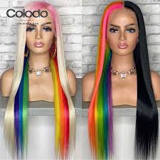 Fashion brown human hair wigs brazilian full lace remy lace front wig women new. Colodo Remy Brazilian Half Red Ombre Straight Lace Front Wig Pre Plucked Rainbow Human Hair Wig With Pink Roots For Black Women Human Hair Lace Wigs Aliexpress