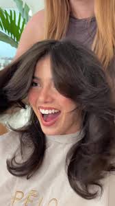 Feathered curtain bangs, long layers and chocolate hair is the move — 90s  hair of absoloute dreams 🫶🏼 #curtainbangs #longlayers #chocolatehair  #brunettehair #90shair #blowouthair