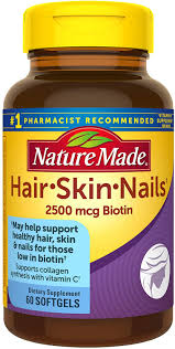 Want shiny hair, smooth skin, and strong nails? Amazon Com Nature Made Hair Skin Nails With 2500 Mcg Of Biotin Softgels 60 Count For Supporting Healthy Hair Skin And Nails Health Personal Care