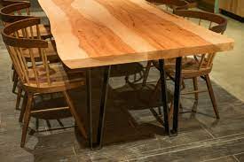 Live Edge Texas Pecan Slab And Raw Steel Leg Coffee Bar Community Dining Table Fabricated By Vintage Supply Furnituredesign B Dining Table Furniture Dining
