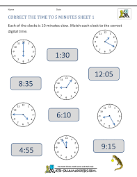 Telling Time To 5 Minutes Worksheets