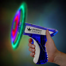 Blue Silver Led Spinning Toy Gun 6 Inch Light Up Novelties