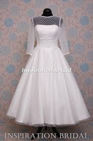 1587 Uk Short Wedding Dress Polka Dot Tulle With Long Sleeves Full Skirt Inspiration Bridal Tea Length Wedding Dress Vintage Style Wedding Dresses Polka Dot Wedding Dress