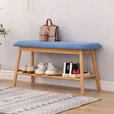 Banc avec coffre de rangement naturel chez la redoute 2. Banc A Chaussures En Bambou Avec Assise Rembourree Banc D Entree Bleu Avec 1 Etagere De Rangement Cdiscount Maison