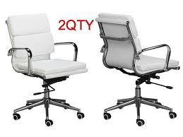 Ofm 161 collection mid century modern tufted fabric lounge chair with ottoman, solid honey beechwood legs, in beige. Eames Replica Mid Back Office Chair White Vegan Leather Thick High Density Foam Stabilizing Bar Swivel Deluxe Tilting Mechanism Sold In A Pack Of 2 Chairs Save 18 Buying 2 Newegg Com