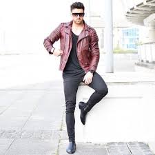 Mens Red Searle Quilted Leather Jacket Moda Masculina Feminino E Masculino Looks Femininos