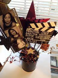 Theme party decorations and party ideas. Movie Night Hollywood Theme Party Table Centerpiece Decoration Quinceanera Front View Colors Blac Hollywood Party Theme Movie Themed Party Hollywood Theme