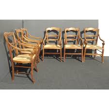 Six Antique French Country Rustic Oak Dining Chairs W Rush Seats Rolled Armrests Chairish In 2020 Antique French Country Oak Dining Chairs Dining Chairs