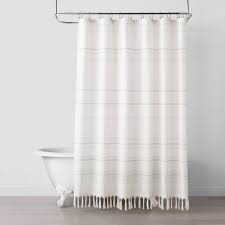 Yokii tassel fabric shower curtain, 96 inch extra long boho striped bathroom shower curtain with 4'' length tassels white nordic chic chevron polyester bath curtain sets (72 x 96, white) 4.5 out of 5 stars. Woven Stripe Knotted Fringe Shower Curtain Hearth Hand With Magnolia Target