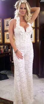 Pic See Kim Zolciak S Lacy Bridal Jumpsuit Bridal Jumpsuit Wedding Jumpsuit Wedding Dresses