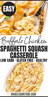 Keto Buffalo Chicken Spaghetti Squash Casserole Recipe In 2020 Spaghetti Squash Recipes Easy Recipes Low Carb Vegetarian Recipes