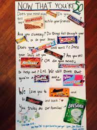 80th birthday poster using candy bars. 50th Birthday Candy Card For My Wonderful Father In Law It S A Little Sentimental A Little Silly But Overall Is Cute Candy Cards Birthday Candy Candy Poster