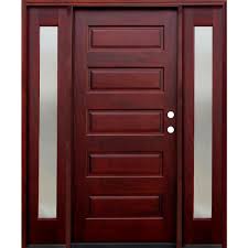 Pacific Entries 70 In X 80 In 5 Panel Stained Mahogany Wood Prehung Front Door W 6 In Wall Series And 14 In Mistlite Sidelites M55ml613ml Wood Entry Doors Entry Doors Wood Front Doors