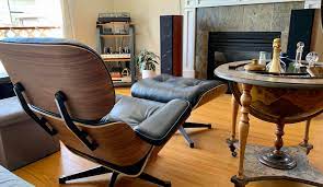 This chair set has a black leather upholstery brown wooden frame. Decided To Treat Myself With A New Listening Chair Audiophile