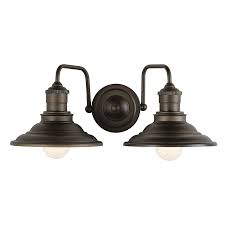 Allen Roth Hainsbrook 2 Light 7 In Aged Bronze Cone Vanity Light Industrial Vanity Light Bronze Bathroom Vanity Lighting