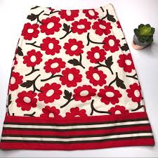 Boden Red Floral Skirt Size 10 Uk 6 Us