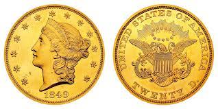The $20 liberty gold coin was minted from 1850 to 1907, when the double eagle gold coin was redesigned at the request of president theodore roosevelt. 1849 Coronet Head Gold 20 Double Eagle Unique Smithsonian Collection Liberty Head Twenty D No Motto Coin Value Prices Photos Info